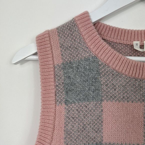 Arket 100% Wool Sweater Vest Size XS Grey Pink Check Knit Tank Jumper - Picture 4 of 7